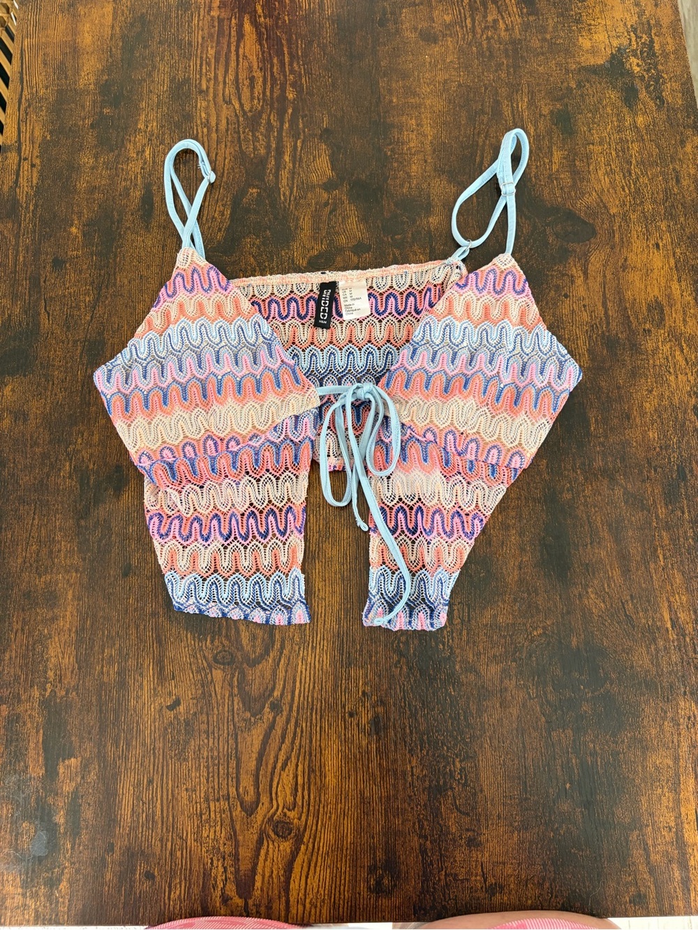 Divided Multicolor Wave Knit Tie-Front Tank Top